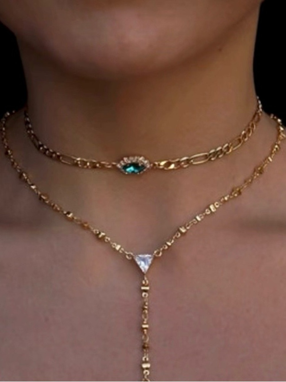 Faux Marquise Emerald Halo Choker - Gold